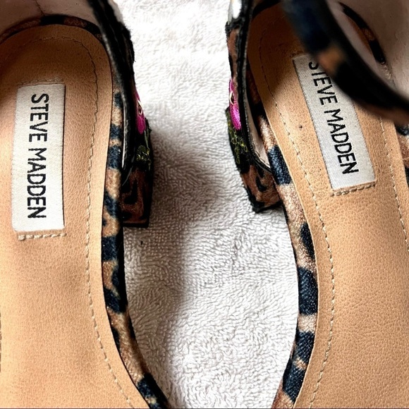 Steve Madden Inca Leopard Multi Embroidered Ankle Strap Heels woman’s size 7.5 - Picture 9 of 11